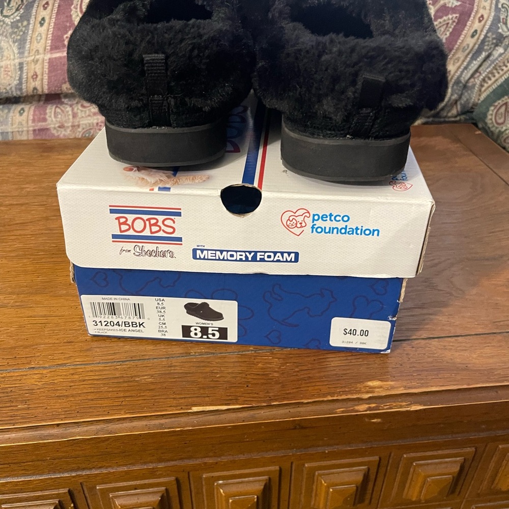 BOBS from Skechers Black Slippers Cozy Slip-On Design